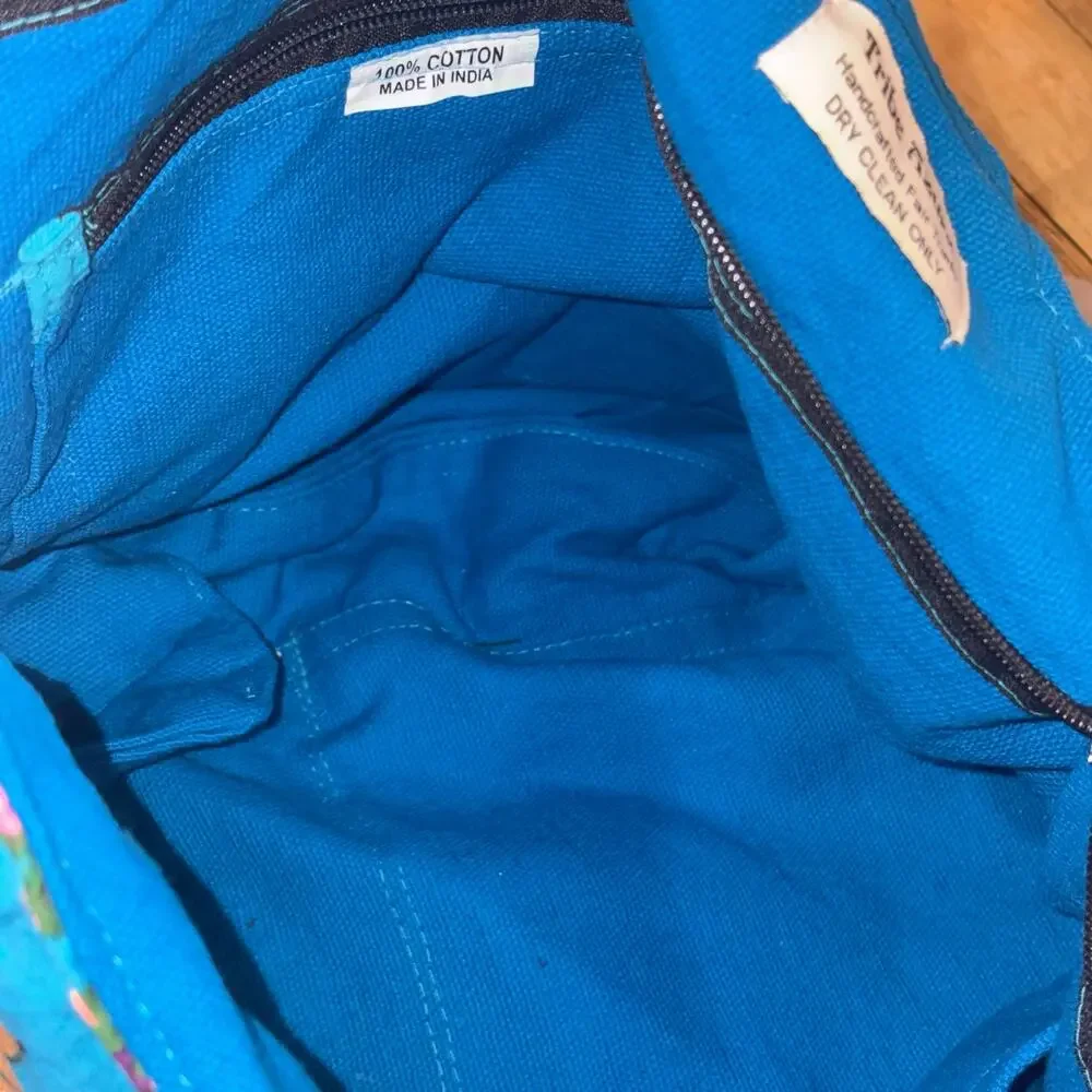Tribe Azure Boho Patchwork Oversized Tote Bag Blue Handcrafted Embroidered - Picture 9 of 10